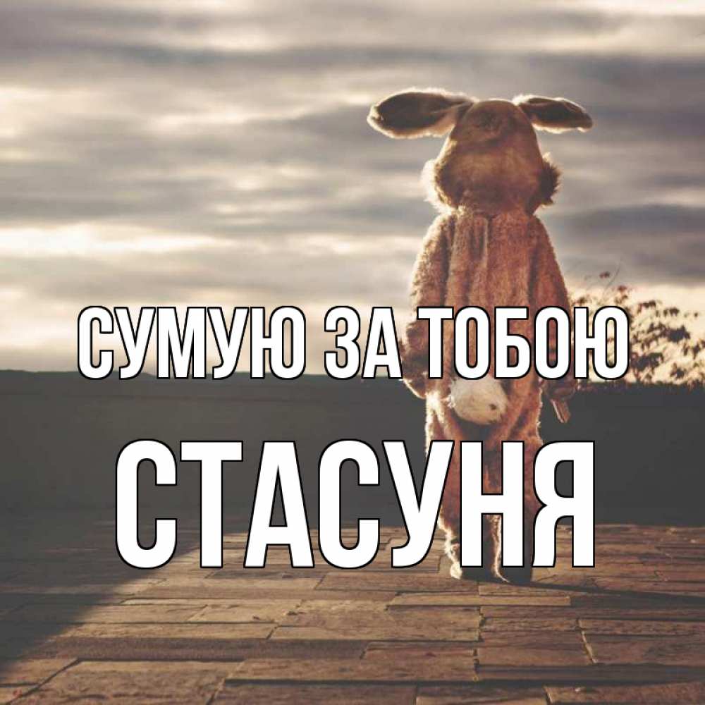 Открытка на каждый день з підписом, Стасуня Сумую за тобою даже в костюме зайца Прикольна листівка з побажанням онлайн скачати безкоштовно 