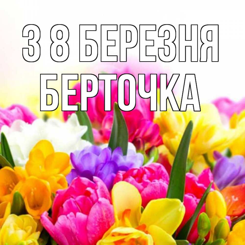 Открытка на каждый день з підписом, Берточка З 8 БЕРЕЗНЯ тюльпаны Прикольна листівка з побажанням онлайн скачати безкоштовно 