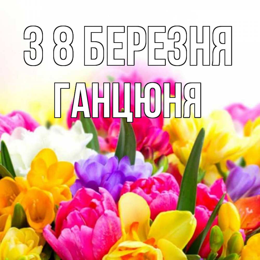 Открытка на каждый день з підписом, Ганцюня З 8 БЕРЕЗНЯ тюльпаны Прикольна листівка з побажанням онлайн скачати безкоштовно 