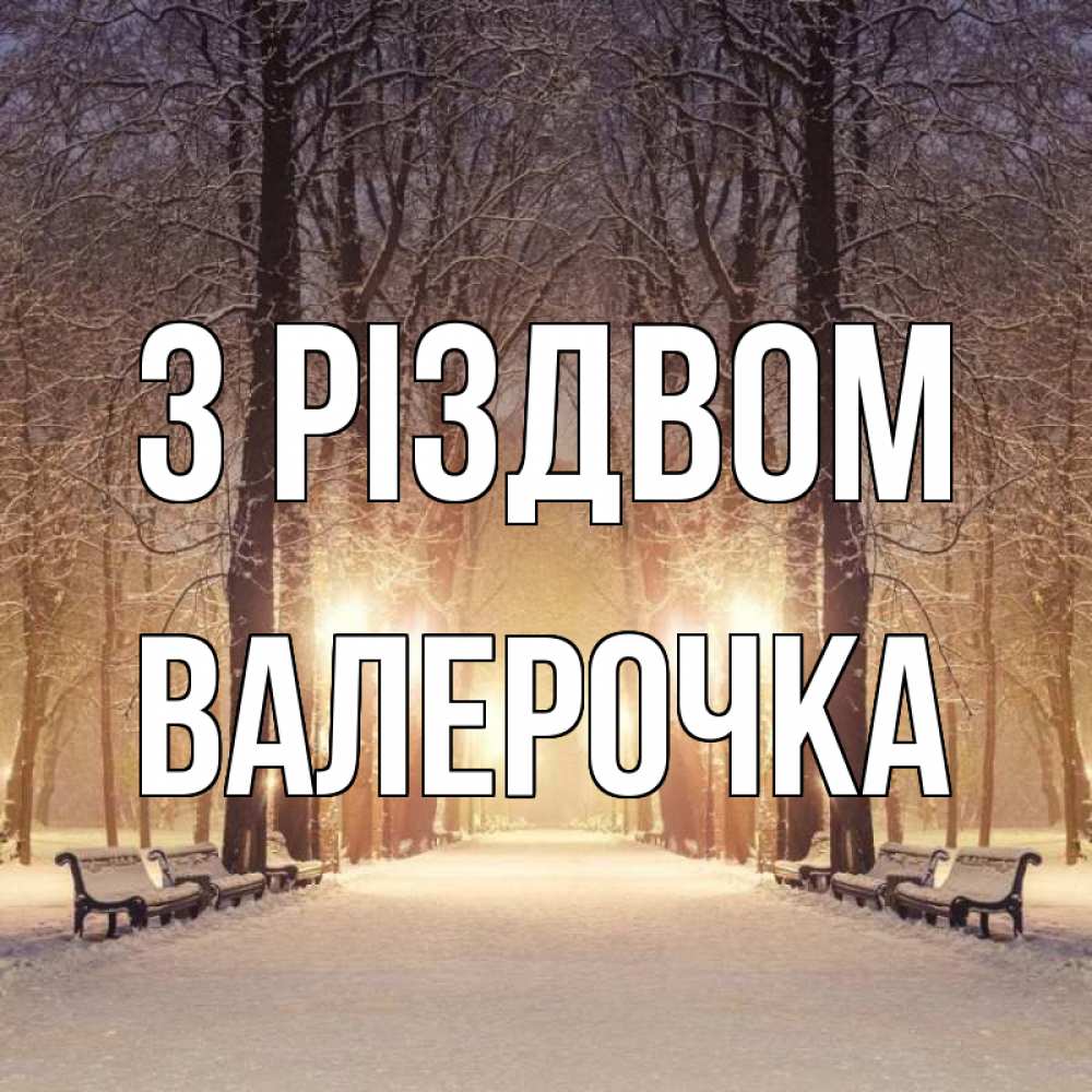 Открытка на каждый день з підписом, Валерочка З Різдвом зима, парк, фонарь, лес Прикольна листівка з побажанням онлайн скачати безкоштовно 