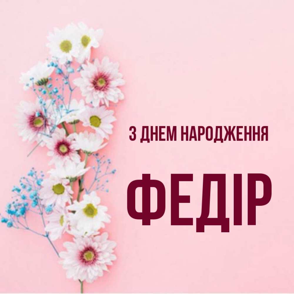 Открытка на каждый день з підписом, Федір З Днем народження Родная моя с днем рождения тебя картинка с цветами белыми и голубыми Прикольна листівка з побажанням онлайн скачати безкоштовно 