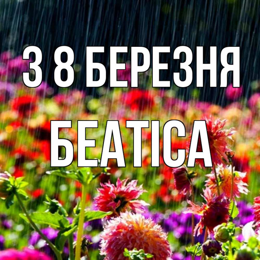 Открытка на каждый день з підписом, Беатіса З 8 БЕРЕЗНЯ цветы под дождиком к международному женскому дню Прикольна листівка з побажанням онлайн скачати безкоштовно 