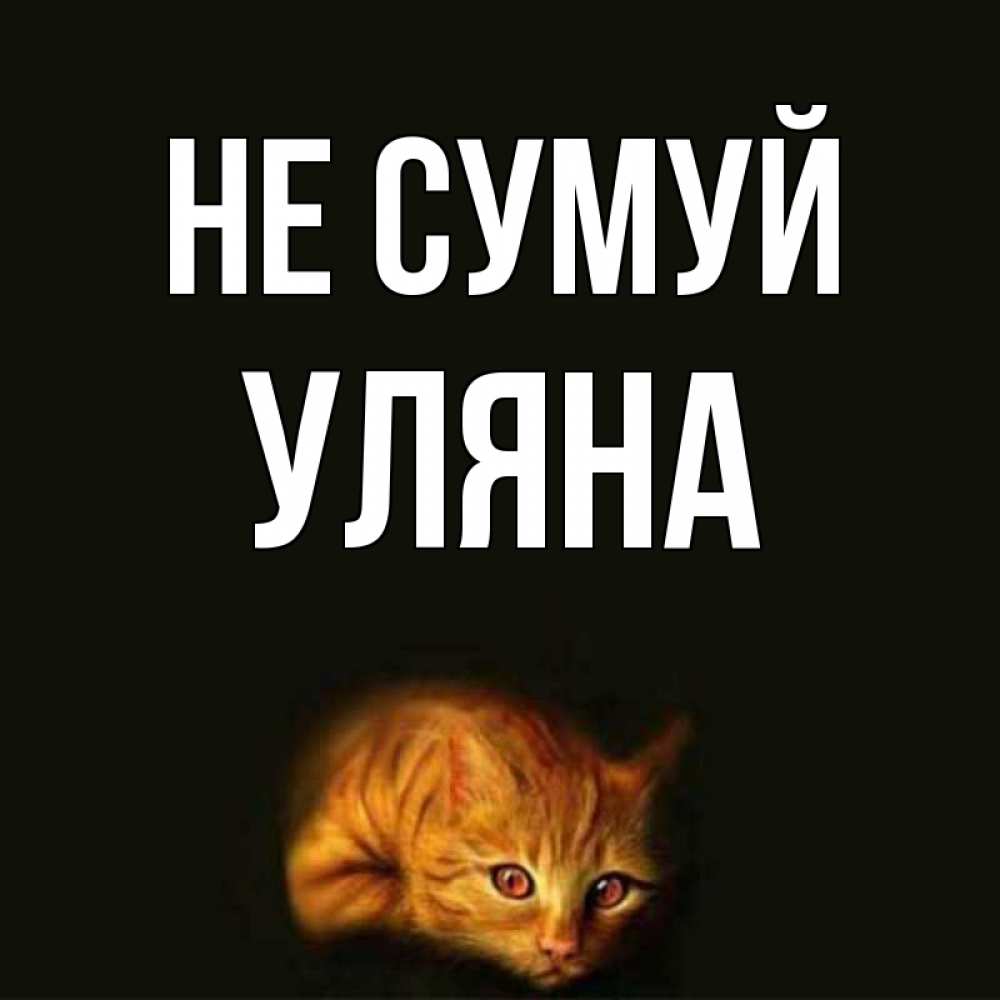 Открытка на каждый день з підписом, Уляна Не сумуй лежащий кот в темноте Прикольна листівка з побажанням онлайн скачати безкоштовно 