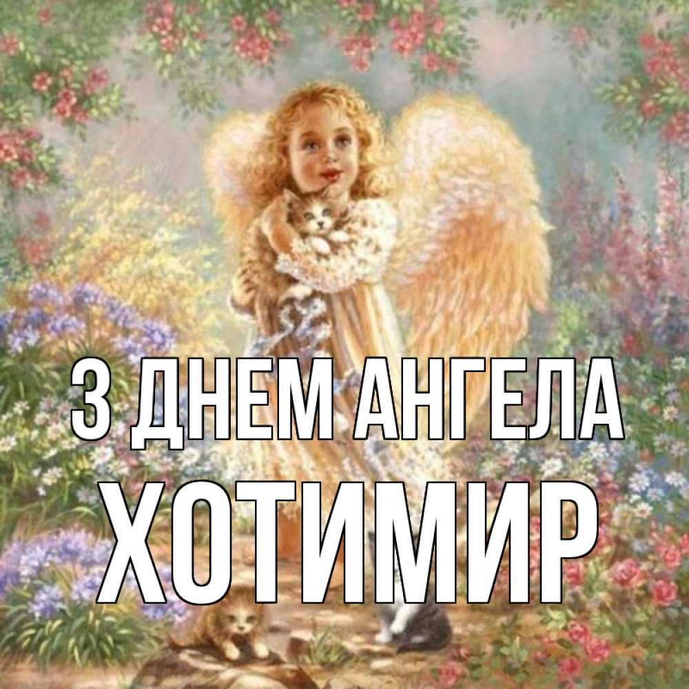 Открытка на каждый день з підписом, Хотимир З Днем ангела держит котенка Прикольна листівка з побажанням онлайн скачати безкоштовно 