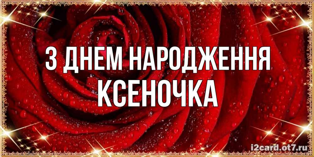Открытка на каждый день з підписом, Ксеночка З Днем народження роса на розе блестящая в лучах солнца Прикольна листівка з побажанням онлайн скачати безкоштовно 