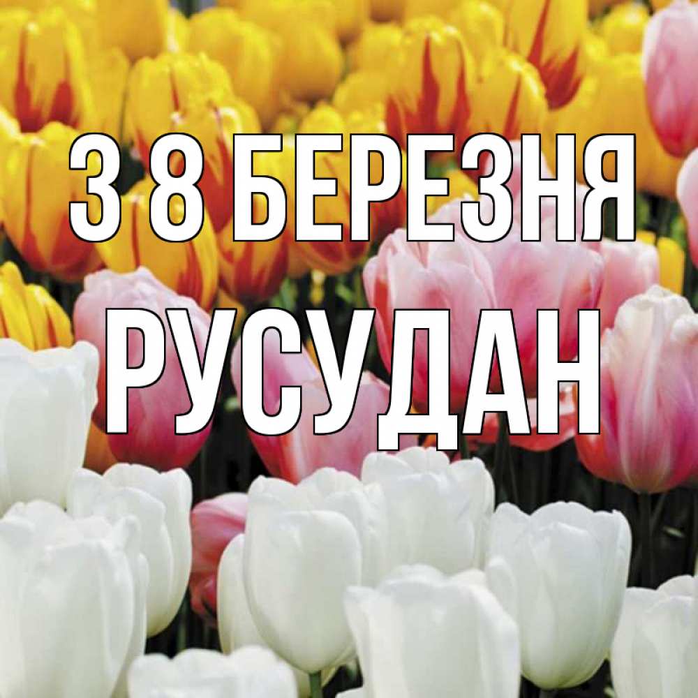 Открытка на каждый день з підписом, Русудан З 8 БЕРЕЗНЯ разноцветные цветы Прикольна листівка з побажанням онлайн скачати безкоштовно 