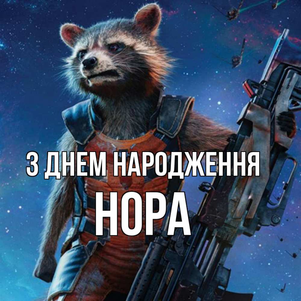 Открытка на каждый день з підписом, Нора З Днем народження реактивный Рокета Прикольна листівка з побажанням онлайн скачати безкоштовно 