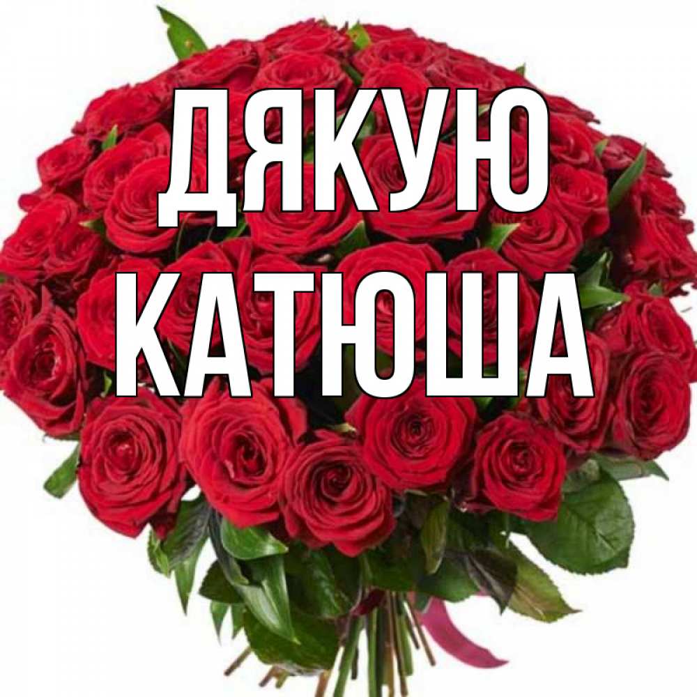 Открытка на каждый день з підписом, Катюша Дякую букет красных роз Прикольна листівка з побажанням онлайн скачати безкоштовно 