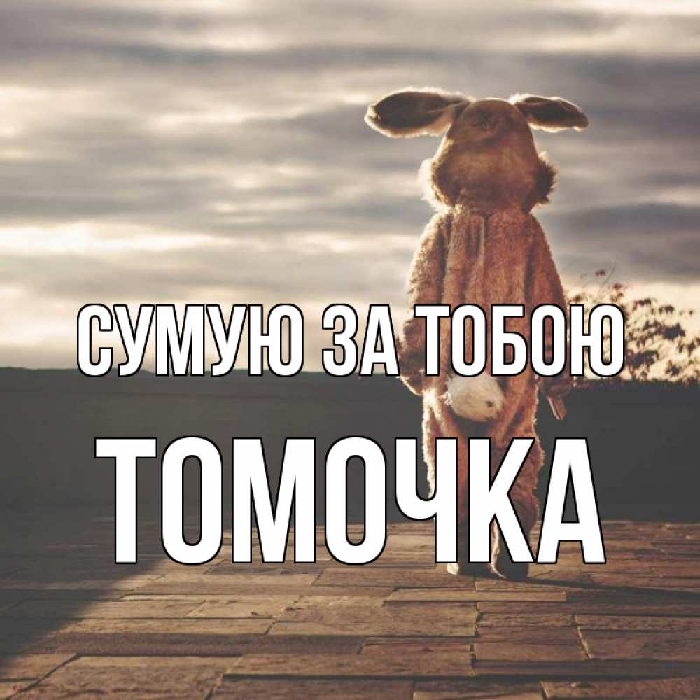 Открытка на каждый день з підписом, Томочка Сумую за тобою даже в костюме зайца Прикольна листівка з побажанням онлайн скачати безкоштовно 