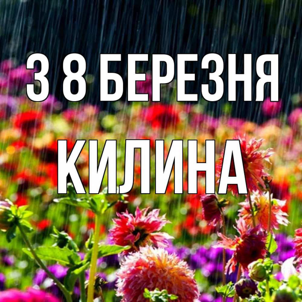 Открытка на каждый день з підписом, Килина З 8 БЕРЕЗНЯ цветы под дождиком к международному женскому дню Прикольна листівка з побажанням онлайн скачати безкоштовно 