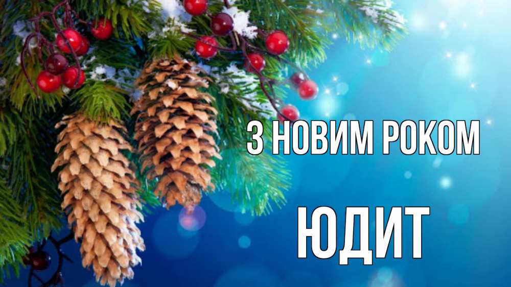 Открытка на каждый день з підписом, Юдит З новим роком Новый год, ель, шишки Прикольна листівка з побажанням онлайн скачати безкоштовно 