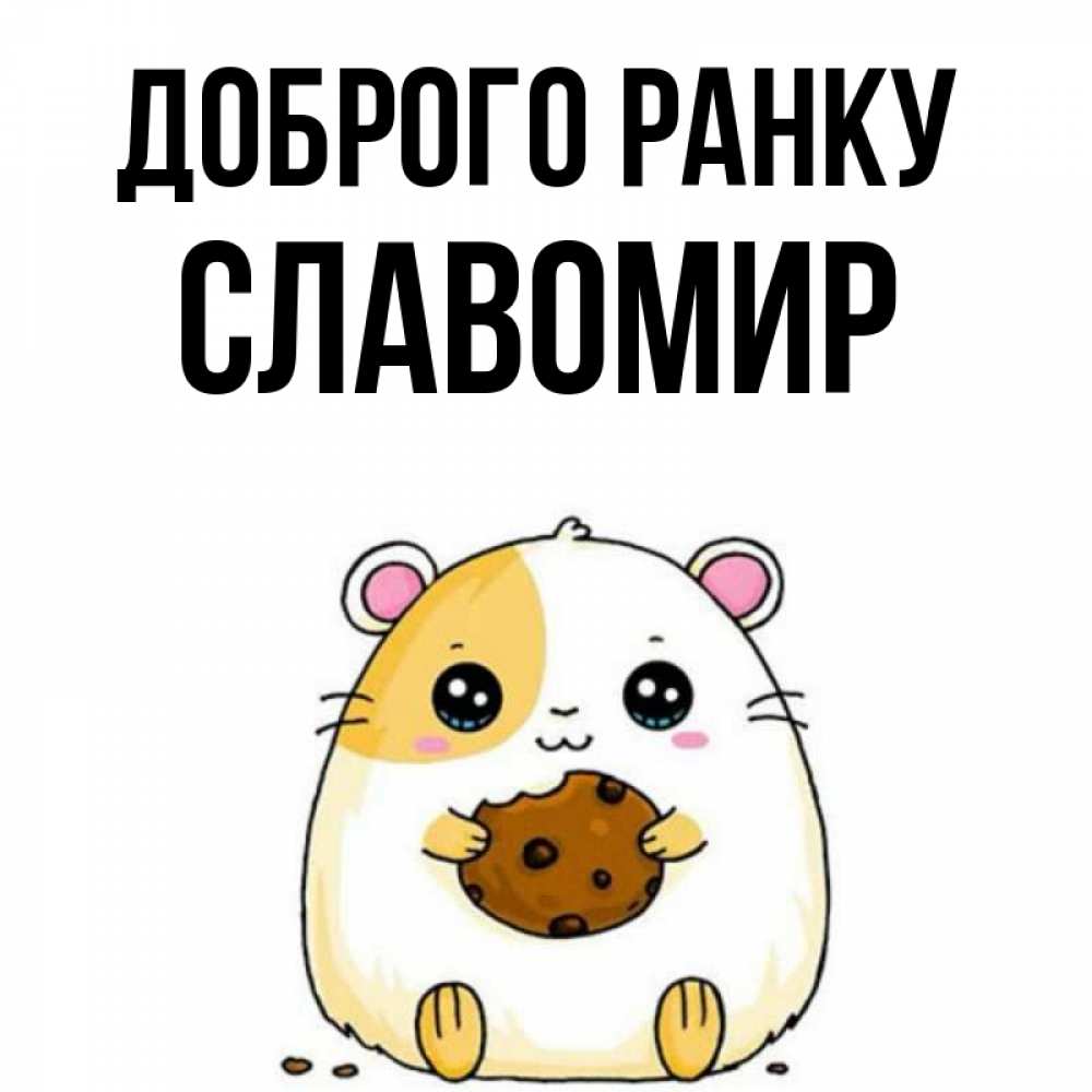 Открытка на каждый день з підписом, Славомир Доброго ранку есть печеньку. Утречко Прикольна листівка з побажанням онлайн скачати безкоштовно 